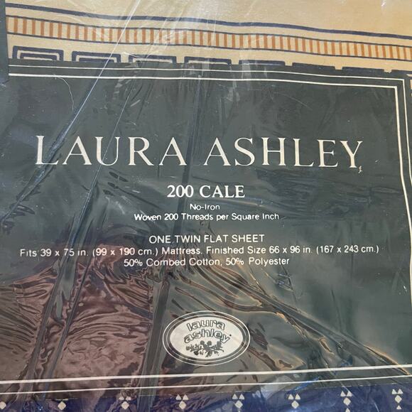 Laura Ashley Twin Flat Sheet/Fitted Sheet Set Nutmeg Navy New woven 200 threads - Picture 5 of 6
